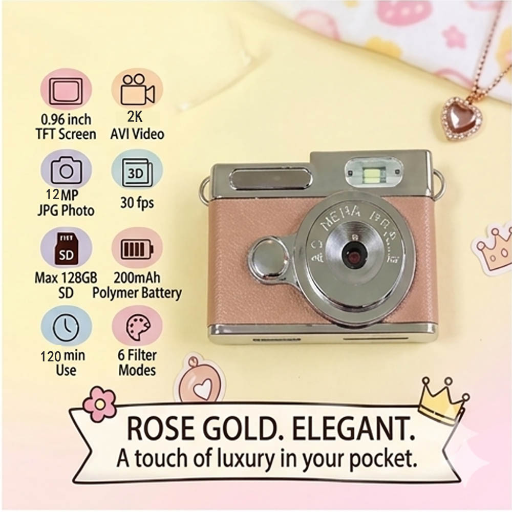 Children's camera toy suitable for children aged 3-8 years old. Digital camera with selfie mirror and LED flash, 2K fun camera, birthday gift