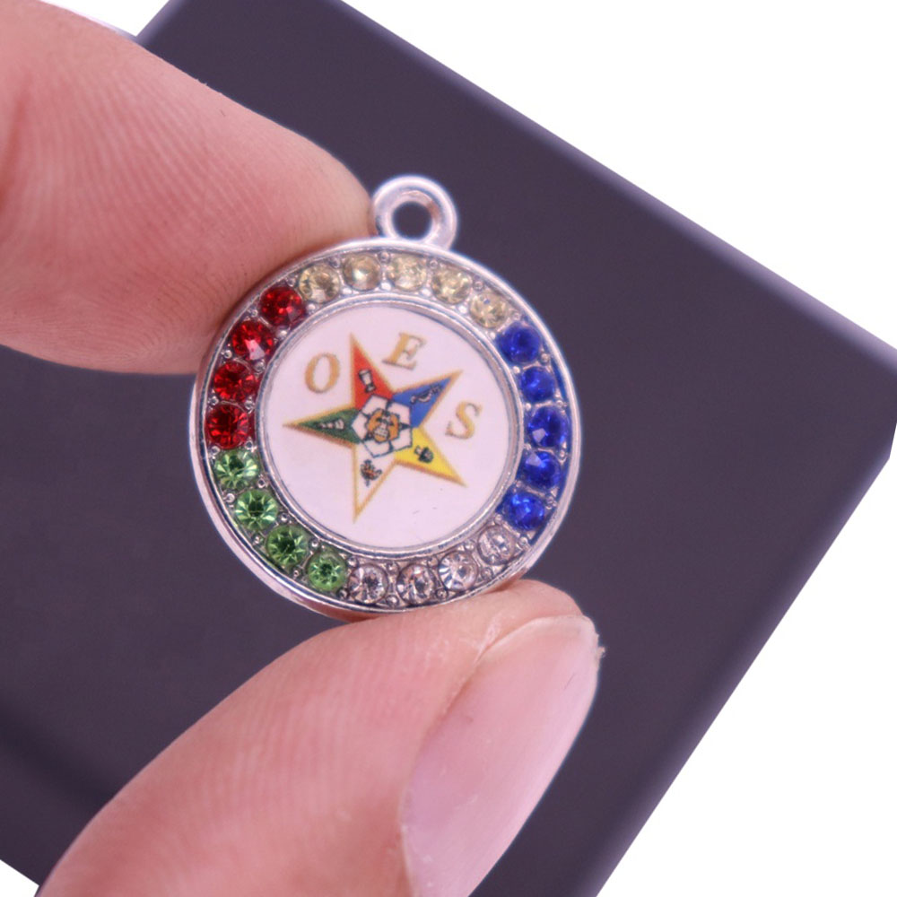 Classic style enamel OES pendant, Oriental Star pendant, rhodium plated alloy princess cut multi-color rhinestone, creative design