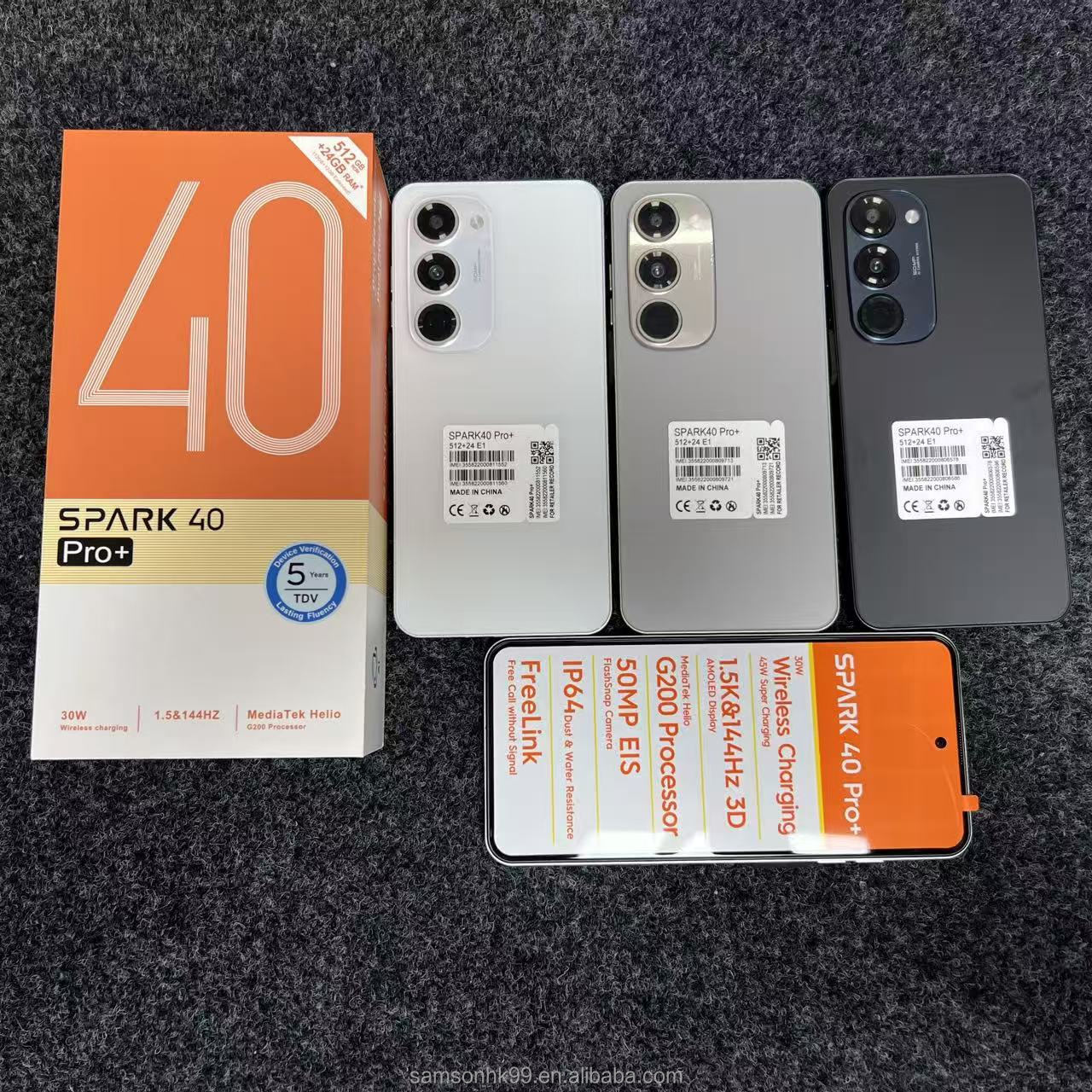 Hot selling Spark 40 Pro+Android smartphone 6.8-inch LTE high-definition display with ten core processor 24+512GB 5000mAh battery OEM brand new